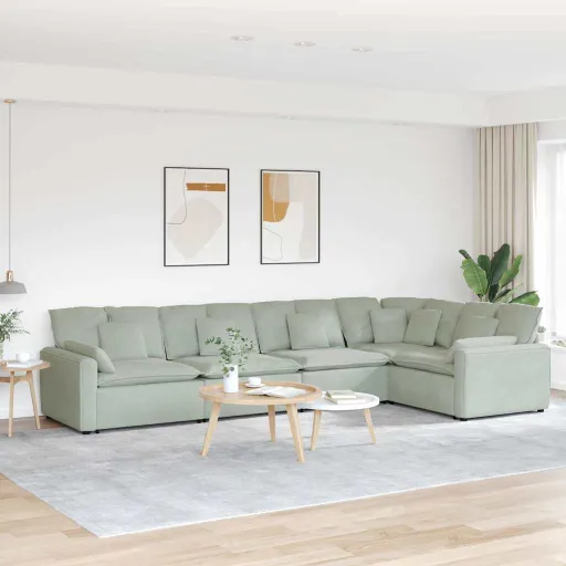 Sofá Modular com Almofadas Veludo Cinzento-Claro