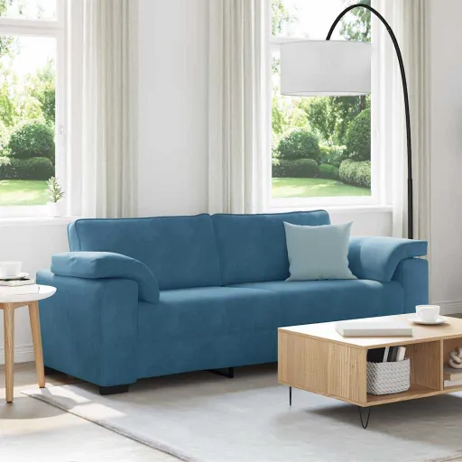 Sofá de 3 Lugares 220x77x82 cm Veludo Azul