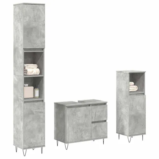 Conj. Móveis Casa Banho Derivados Madeira Cinza Cimento (3 pcs)