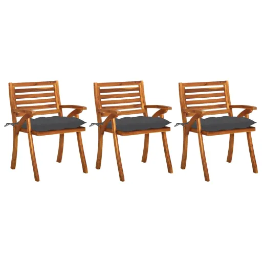 Cadeiras de Jantar Jardim c/ Almofadões   Madeira Acácia (3 pcs)