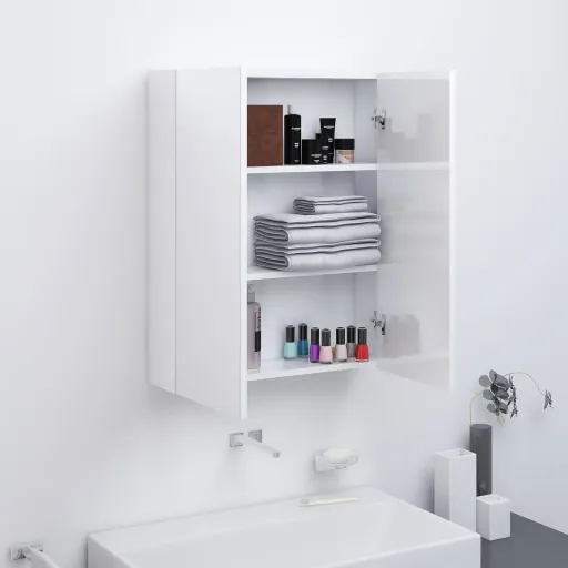 Armário Espelhado p/ Casa Banho 60x15x75cm MDF Branco Brilhante
