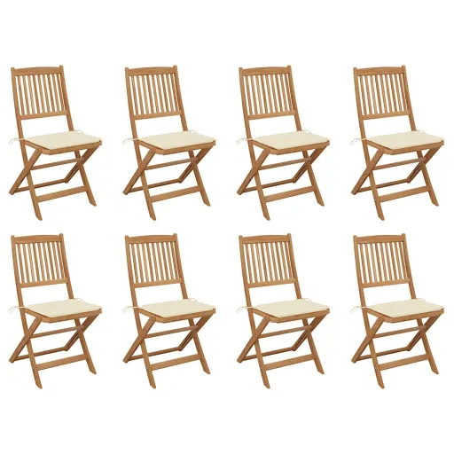 Cadeiras de Exterior Dobráveis c/ Almofadões   Acácia Maciça (8 pcs)