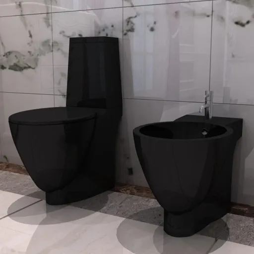 Conjunto de Sanita e Bidê, Cerâmica, em Preto