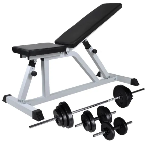 Banco Musculação c/ Conjunto de Barras e Halteres 30,5 kg