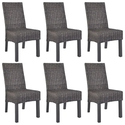 Cadeiras de Jantar   Vime Kubu e Madeira Mangueira Castanho (6 pcs)