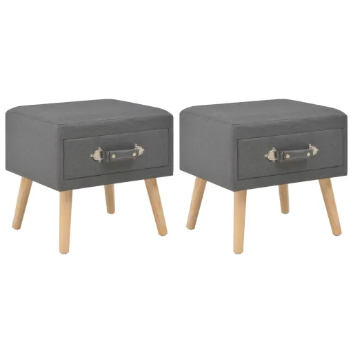 Mesas-de-Cabeceira   40x35x40 cm Tecido Cinzento-Escuro (2 pcs)