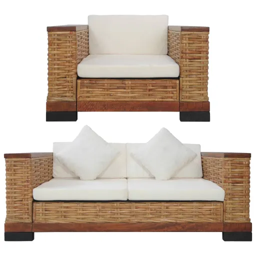 Conjunto de Sofás com Almofadões Vime Natural Castanho (2 pcs)