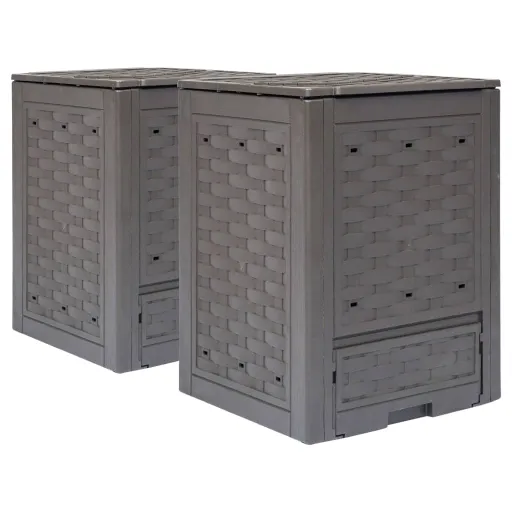 Compostores Jardim   60x60x83cm 600L Plástico Vime Castanho (2 pcs)