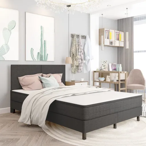 Cama Boxspring 180x200 cm Tecido Cinzento-Escuro