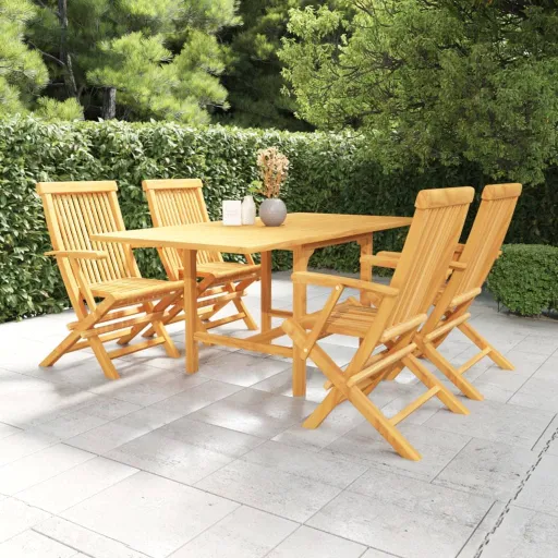 Conjunto de Jantar para Jardim Madeira de Teca Maciça (5 pcs)