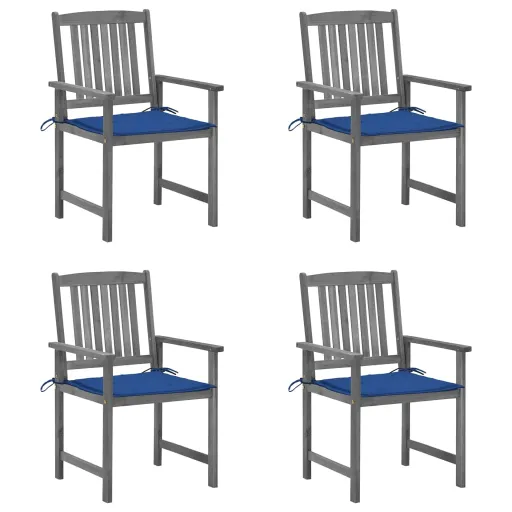 Cadeiras de Jardim com Almofadões   Acácia Maciça Cinza (4 pcs)