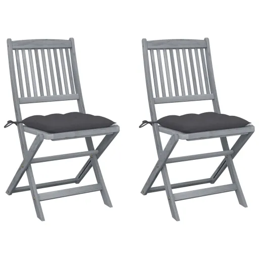 Cadeiras Exterior Dobráveis c/ Almofadões   Acácia Maciça (2 pcs)