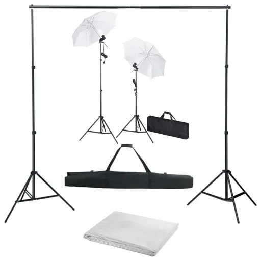 Kit Estúdio de Fotografia com Fundo + Iluminação e Sombrinhas