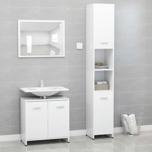 Conjunto de Móveis de Casa de Banho Contraplacado Branco (3 pcs)