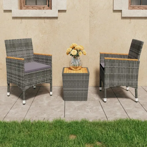 Conjunto de Bistrô Vime PE e Madeira de Acácia Cinzento (3 pcs)