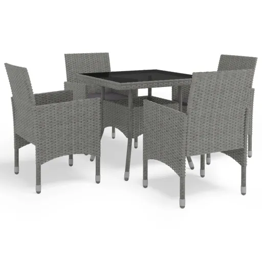 Conjunto de Jantar para Jardim Vime PE e Vidro Cinzento (5 pcs)
