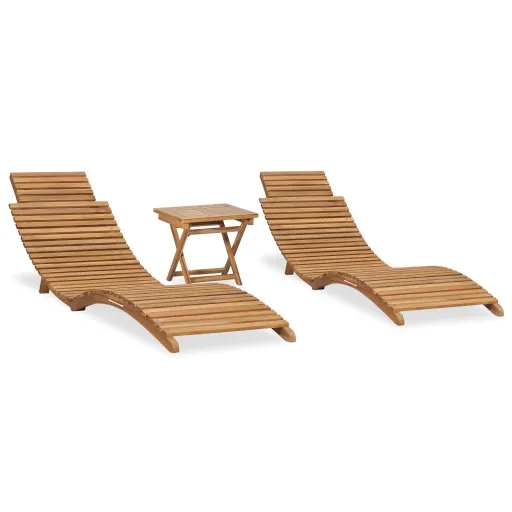 Conj. Lounge de Jardim Dobrável Madeira de Teca Maciça    (3 pcs)