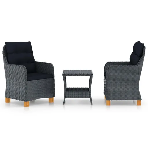 Conj. Lounge Jardim c/ Almofadões Vime PE Cinzento-Escuro (3 pcs)