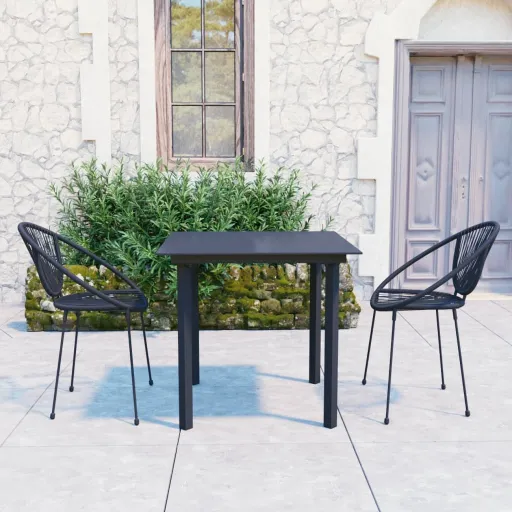 Conjunto de Jantar para Jardim Vime de PVC Preto (3 pcs)