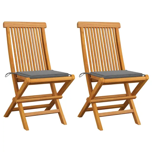 Cadeiras de Jardim c/ Almofadões Cinzentos   Teca Maciça (2 pcs)