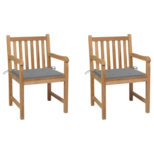 Cadeiras de Jardim c/ Almofadões Cinzentos   Teca Maciça (2 pcs)