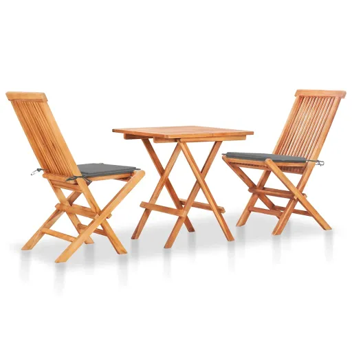 Conjunto Bistrô c/ Almofadões Cinzentos   Teca Maciça (3 pcs)