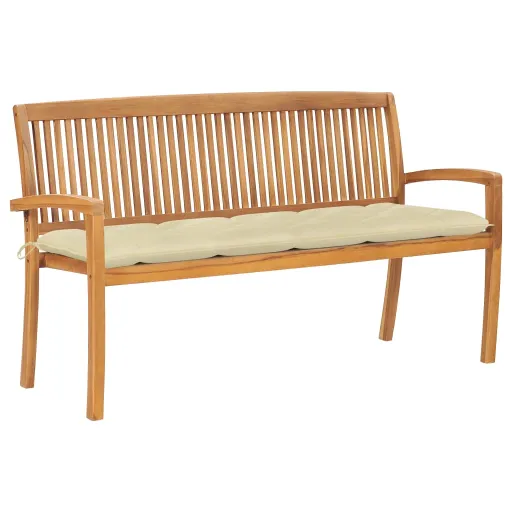 Banco de Jardim Empilhável c/ Almofadão 159 cm Teca Maciça