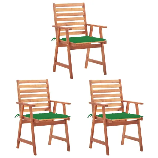 Cadeiras de Jantar p/ Jardim   c/ Almofadões Acácia Maciça (3 pcs)