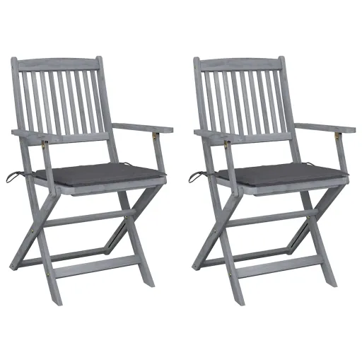 Cadeiras Exterior Dobráveis c/ Almofadões   Acácia Maciça (2 pcs)