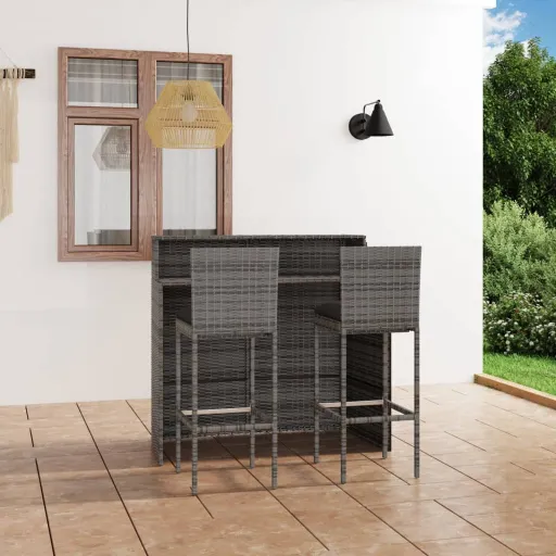 Conjunto de Bar para Jardim com Almofadões Cinzento (3 pcs)
