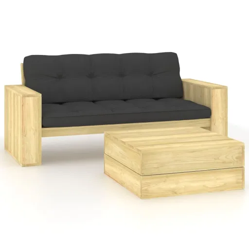 Conjunto Lounge de Jardim com Almofadões Pinho Impregnado (2 pcs)