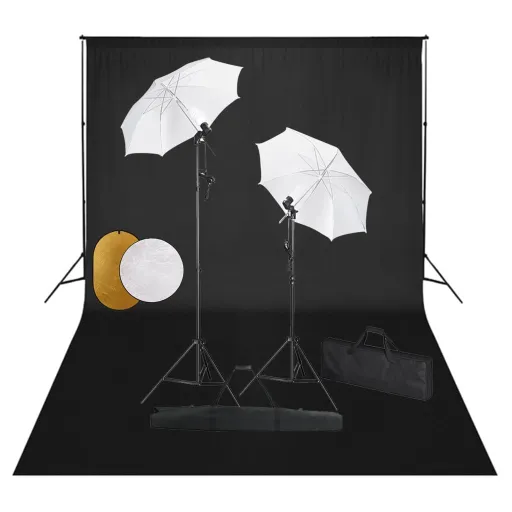 Kit Estúdio Fotográfico com Lâmpadas/Sombrinhas/Fundo/Refletor