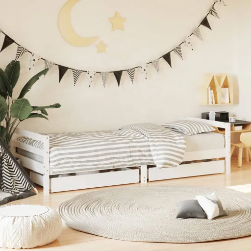 Estrutura Cama Infantil c/ Gavetas 90x200cm Pinho Maciço Branco