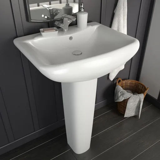 Lavatório com Coluna Cerâmica Branco 580x470x200 mm