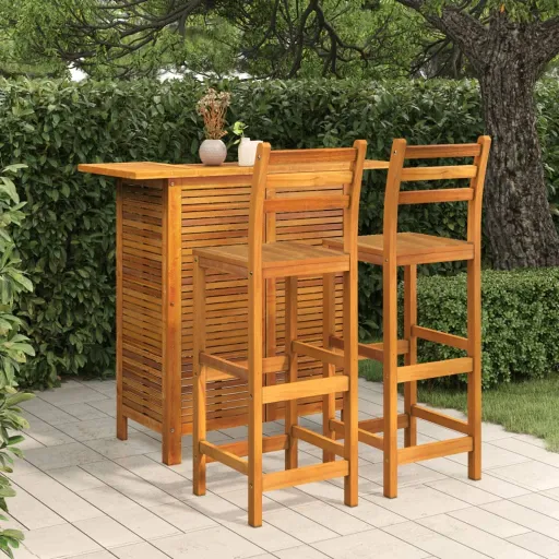 Conjunto de Bar para Jardim Madeira de Acácia Maciça (3 pcs)