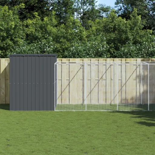 Casota p/ Cães c/ Parque 214x865x181 cm Aço Galvaniz. Antracite