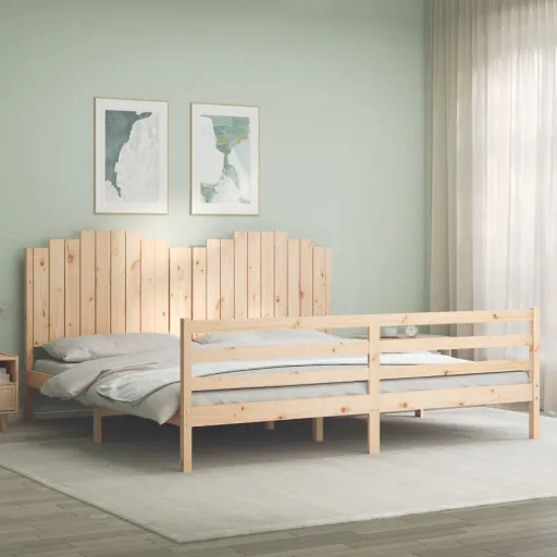 Estrutura de Cama com Cabeceira 200x200 cm Madeira Maciça