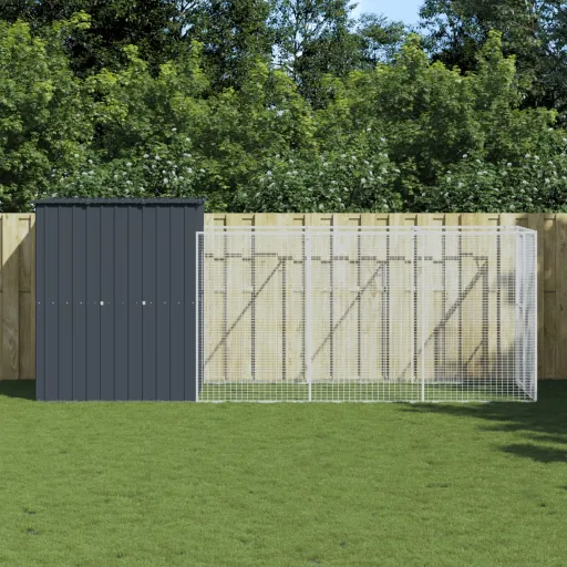 Casota p/ Cães c/ Parque 165x455x181 cm Aço Galvaniz. Antracite