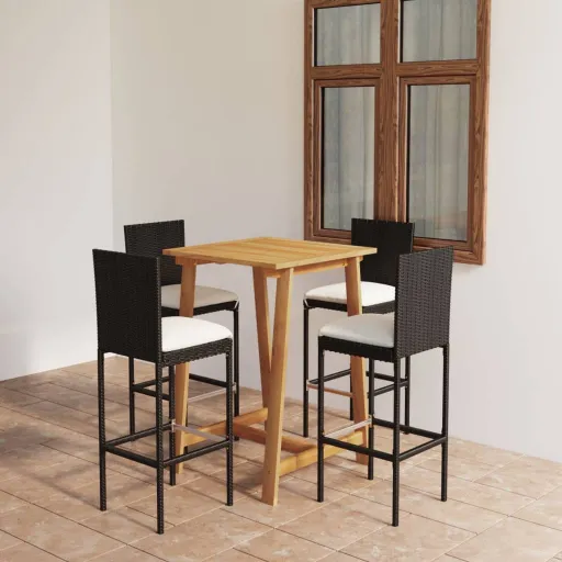 Conjunto de Bar p/ Jardim com Almofadões Preto (5 pcs)