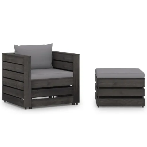 Conj. Lounge Jardim + Almofadões Madeira Impreg. Cinzento (2 pcs)