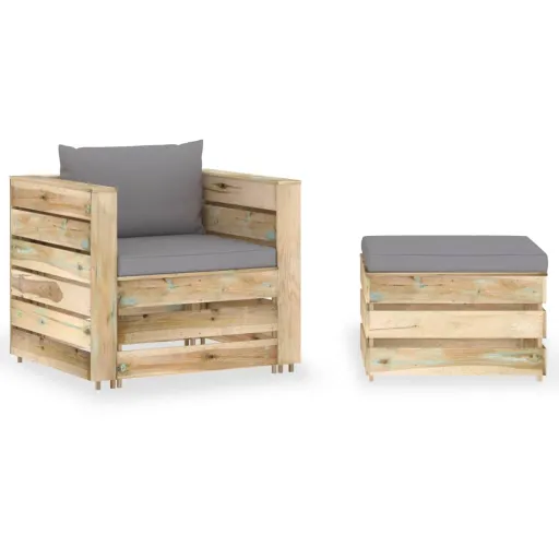 Conj. Lounge Jardim c/ Almofadões Madeira Impreg. Verde (2 pcs)