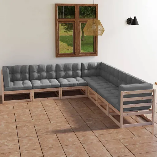 Conjunto Lounge de Jardim c/ Almofadões Pinho Maciço (7 pcs)