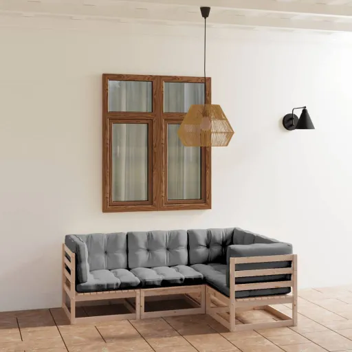 Conjunto Lounge de Jardim c/ Almofadões Pinho Maciço (4 pcs)