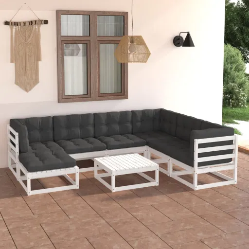 Conjunto Lounge de Jardim c/ Almofadões Pinho Maciço (8 pcs)