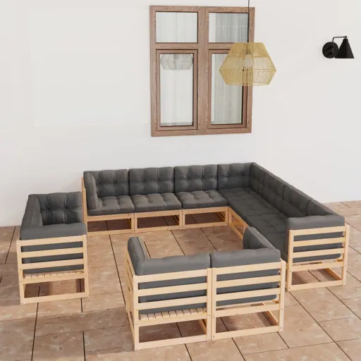 Conjunto Lounge de Jardim c/ Almofadões Pinho Maciço (11 pcs)