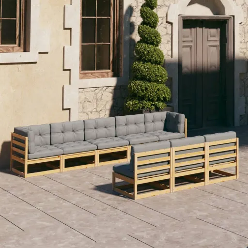 Conjunto Lounge de Jardim c/ Almofadões Pinho Maciço (8 pcs)
