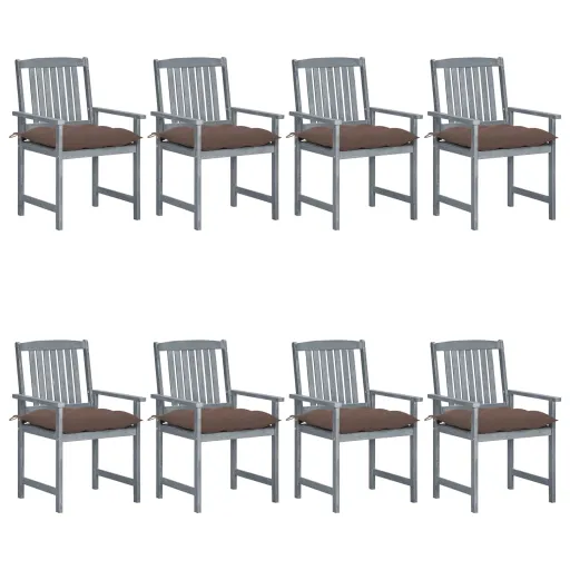 Cadeiras de Jardim c/ Almofadões   Acácia Maciça Cinzento (8 pcs)