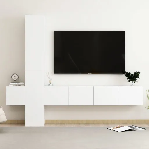 Conjunto de Móveis de TV Derivados de Madeira Branco (5 pcs)