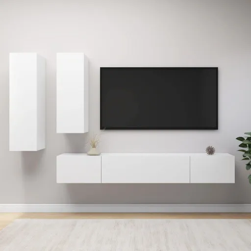 Conjunto de Móveis de TV Derivados de Madeira Branco (4 pcs)