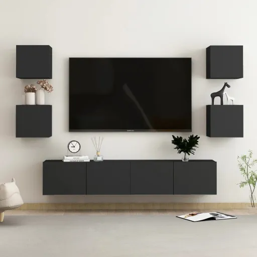 Conjunto de Móveis de TV Derivados de Madeira Preto (6 pcs)